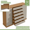 Ver imagem 7 de Cômoda 2 Portas 7 Gavetas com Chave e Prateleiras Vedra Bege Amêndoa Clean/Off White