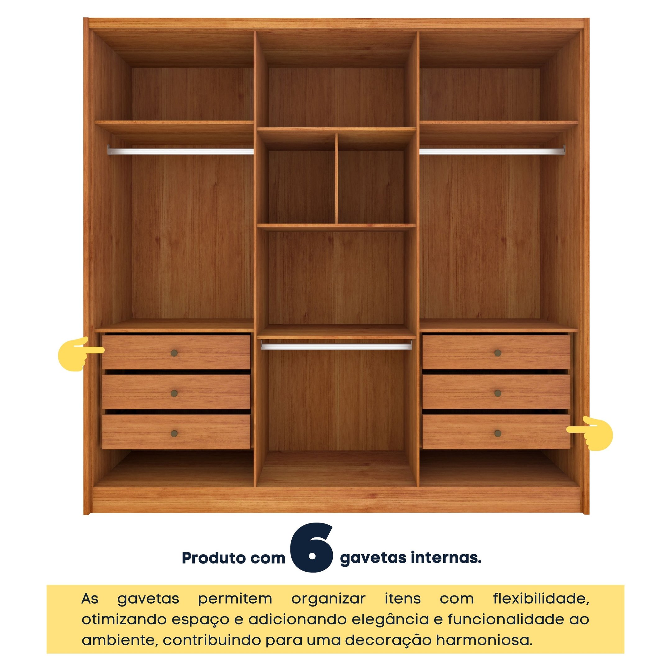 Guarda Roupa Casal 6 Portas 6 Gavetas Sol 243cm Espresso Móveis  - 4