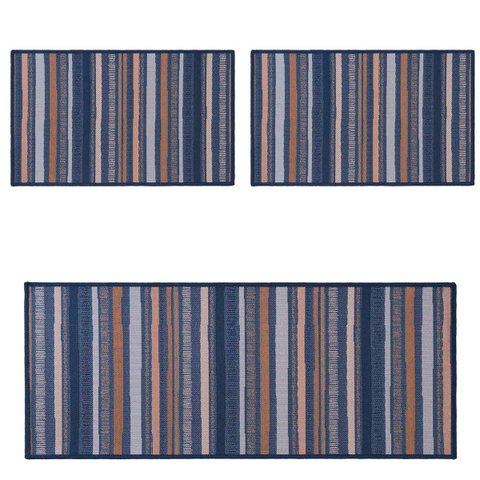 Kit 3 Peças Tapete Cozinha Passadeira Antiderrapante Domani:Tracado 20 Azul/3 Peças