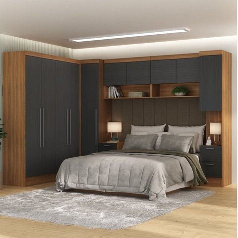 Guarda-Roupa Modulado 10 Portas 8 Gavetas 7 Peças Viena Yescasa Cinza/Nogal/Grafite