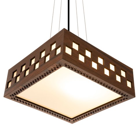 Luminária Decorativa Madeira Pendente Enseada Quad 45cm:Pau Ferro