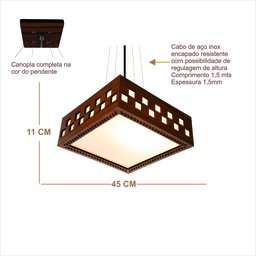 Luminária Decorativa Madeira Pendente Enseada Quad 45cm:Pau Ferro - 3