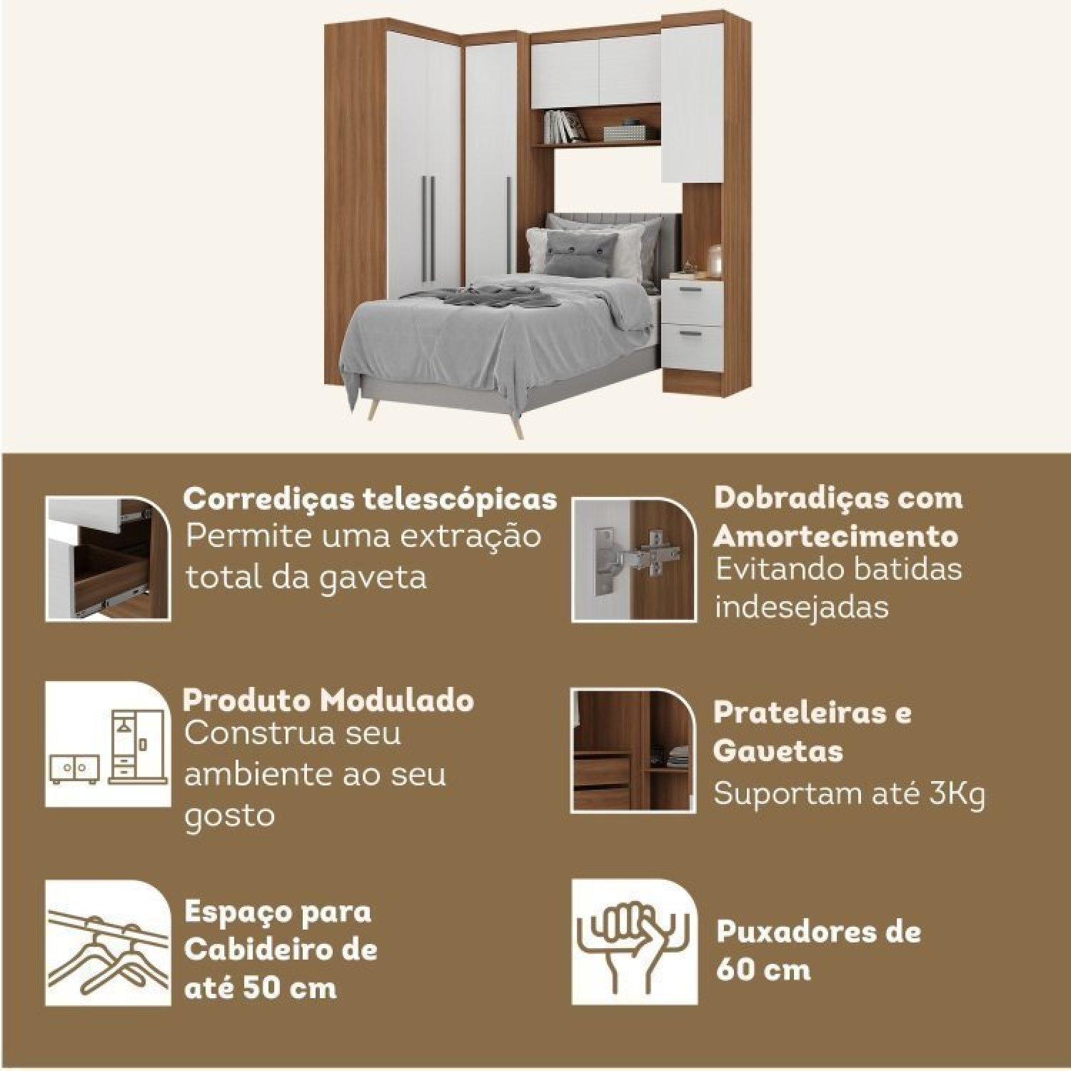 Guarda-roupa Modulado Viena 6 Portas 6 Gavetas 4 Peças Espresso Móveis - 4