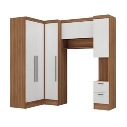 Conjunto de Guarda-Roupa Modulado 6 Portas 6 Gavetas 4 Peças Viena Yescasa Branco/Nogal - 2 Conjunto de Guarda-Roupa Modulado 6 Portas 6 Gavetas 4 Peças Viena Yescasa Branco/Nogal - 2