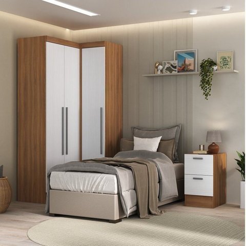 Conjunto de Guarda-Roupa Modulado 3 Peças 3 Portas 4 Gavetas Viena Yescasa Branco/Noga