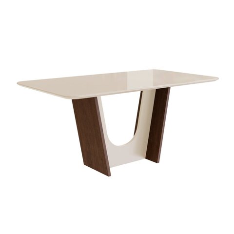 Mesa para Sala de Jantar 160x90cm com Vidro Lapidado Marrom/Tabaco/Off White