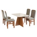 Ver imagem 2 de Conjunto Sala de Jantar Mesa 90x120cm Tampo Vidro com 4 Cadeiras Madeira Maciça Bege/Canela/Off White