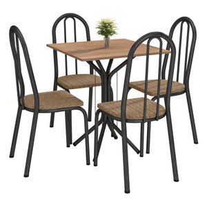 Conjunto Mesa de Jantar Tubular Thais Tampo Bp Nature 68cm com 4 Cadeiras 050 Cromo Preto/rattan - M