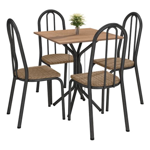 Conjunto Mesa de Jantar Tubular Thais Tampo Bp Nature 68cm com 4 Cadeiras 050 Cromo Preto/rattan - M