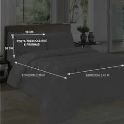 Jogo de Cama Casal 5 Peças com Edredom e Porta Travesseiros Cinza Casa Dona - 4