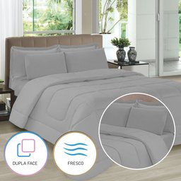 Jogo de Cama Casal 5 Peças com Edredom e Porta Travesseiros Cinza Casa Dona - 2