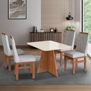 Ver imagem 1 de Conjunto Sala de Jantar Mesa 90x120cm Tampo Vidro com 4 Cadeiras Madeira Maciça Cinza/Canela/Off White
