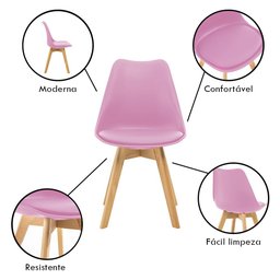 Kit 5 Cadeiras Estofadas Saarinen Wood Pés de Madeira Rosa - 2
