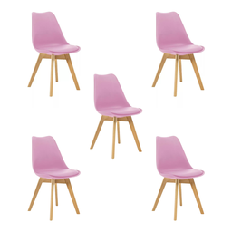 Kit 5 Cadeiras Estofadas Saarinen Wood Pés de Madeira Rosa - 1