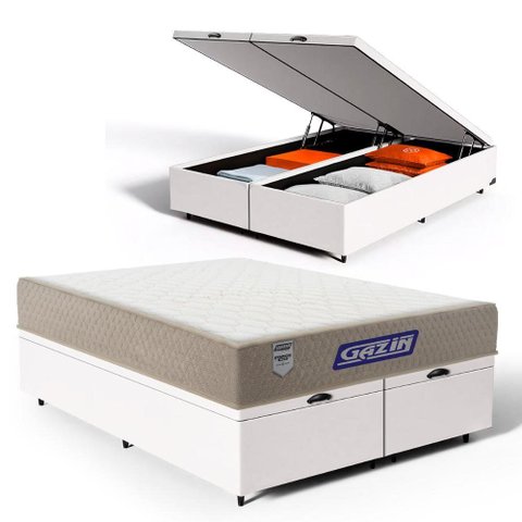 Cama Box Baú com Colchão Gazin de Espuma D28 Double Face Force Plus Queen 158cm