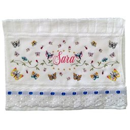 Toalha Bordada De Mão Lavabo bem trabalhado com lindas e várias Borboletas Dohler Artesanalle FITA A - 1