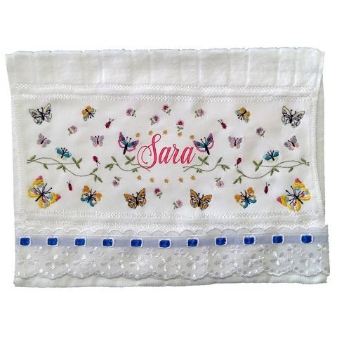 Toalha Bordada De Mão Lavabo bem trabalhado com lindas e várias Borboletas Dohler Artesanalle FITA A