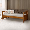Ver imagem 1 de Sofá Cama Dublin Mona Estofado Capitonê Veludo Marrom Madeira com 1 Colchão - Castanho