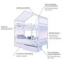Ver imagem 4 de Beliche Solteiro Casinha com Gavetas e Cortina Madeira Maciça Branco Megamobilia