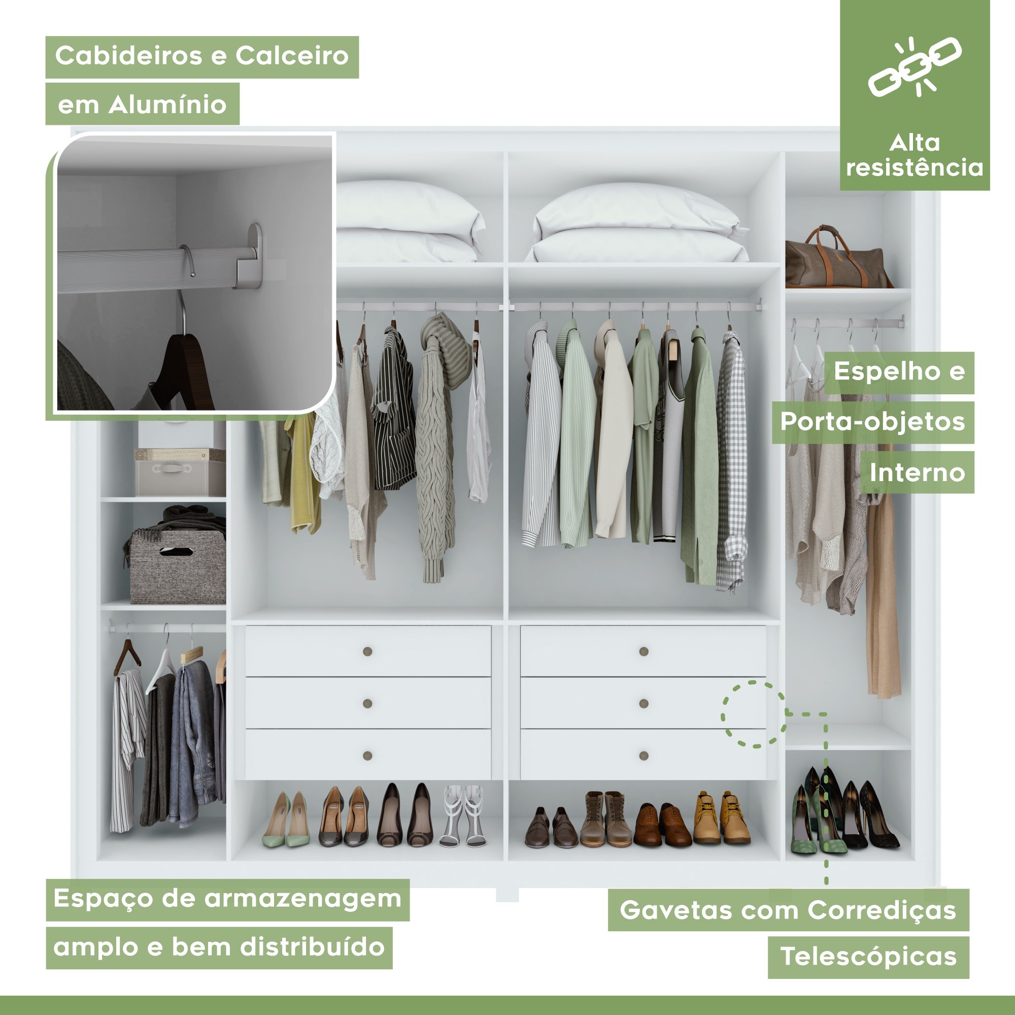 Guarda-roupa 6 Portas 6 Gavetas 100% Mdf Detroid com Pés  - 4