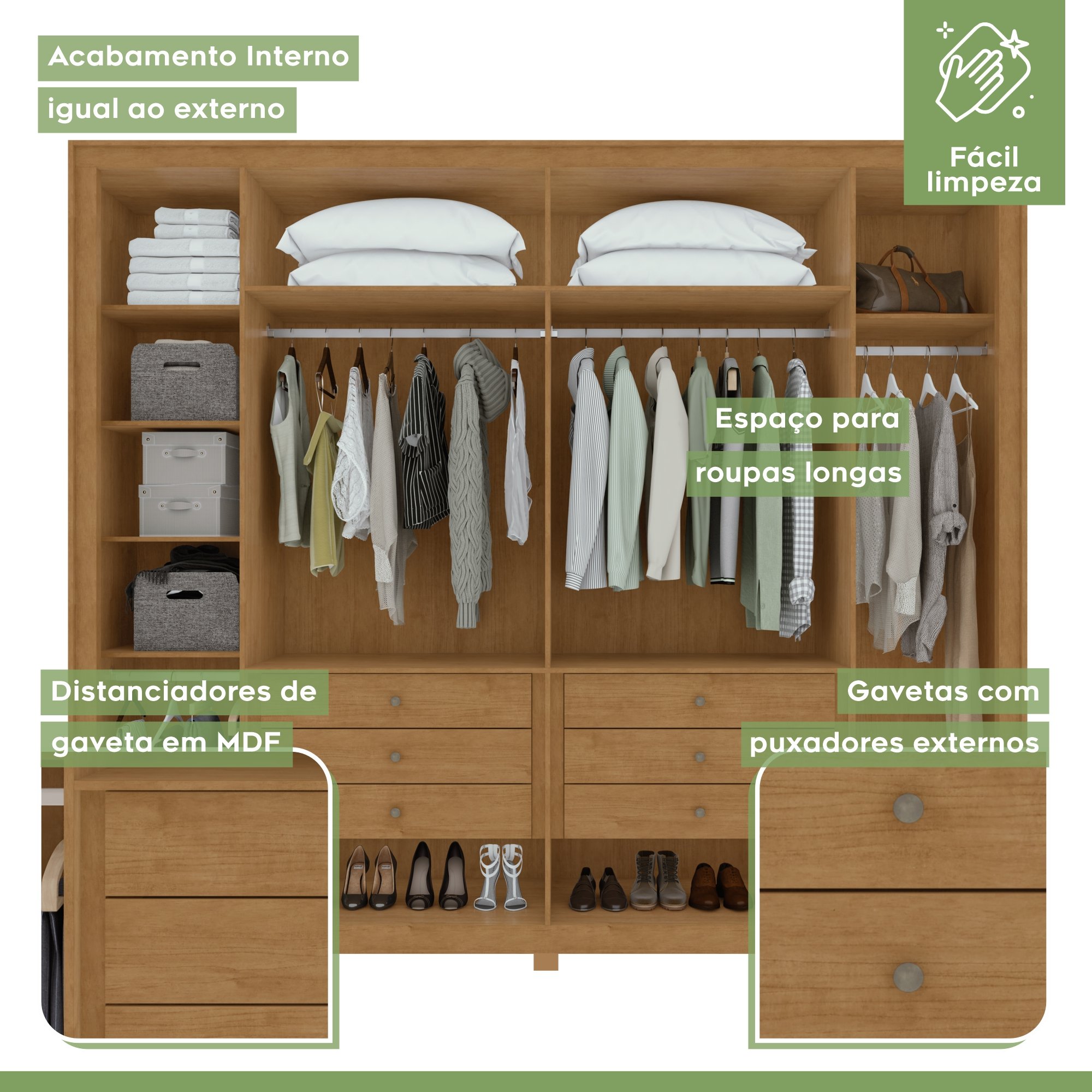 Guarda-roupa 6 Portas 6 Gavetas 100% Mdf Detroid com Pés  - 5