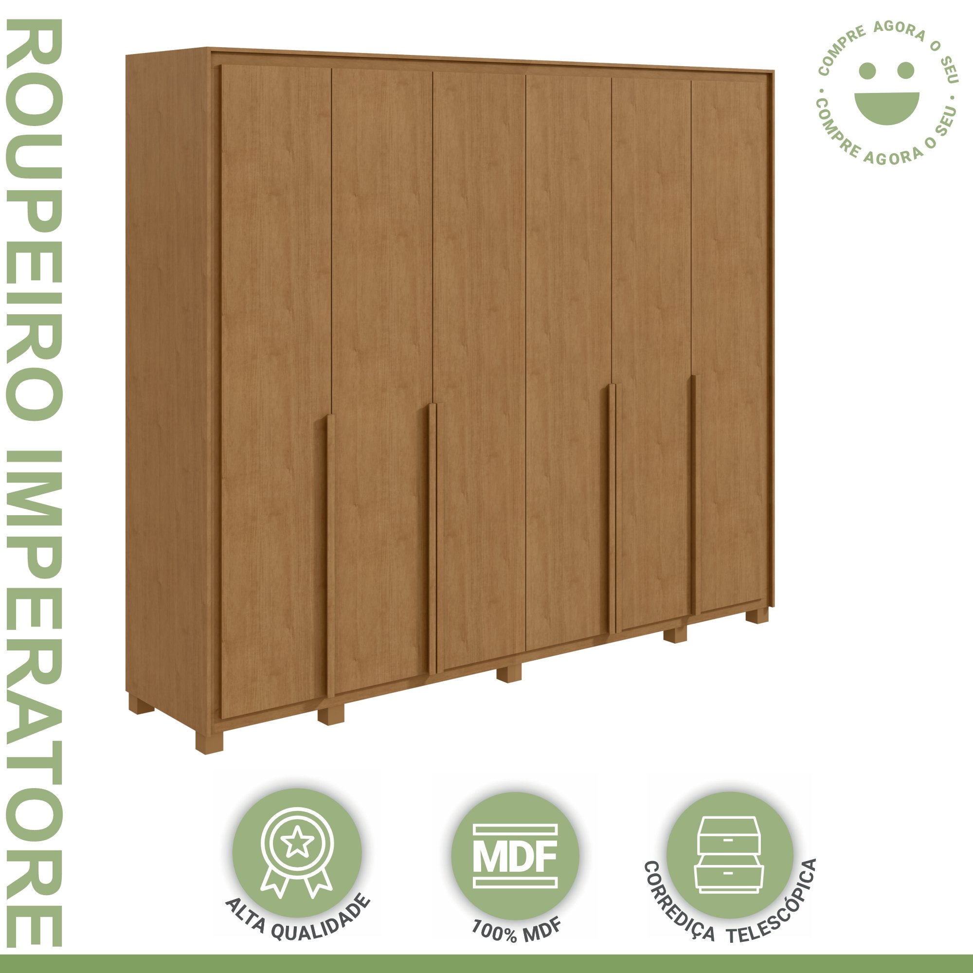 Guarda-roupa 6 Portas 6 Gavetas 100% Mdf Detroid com Pés  - 2