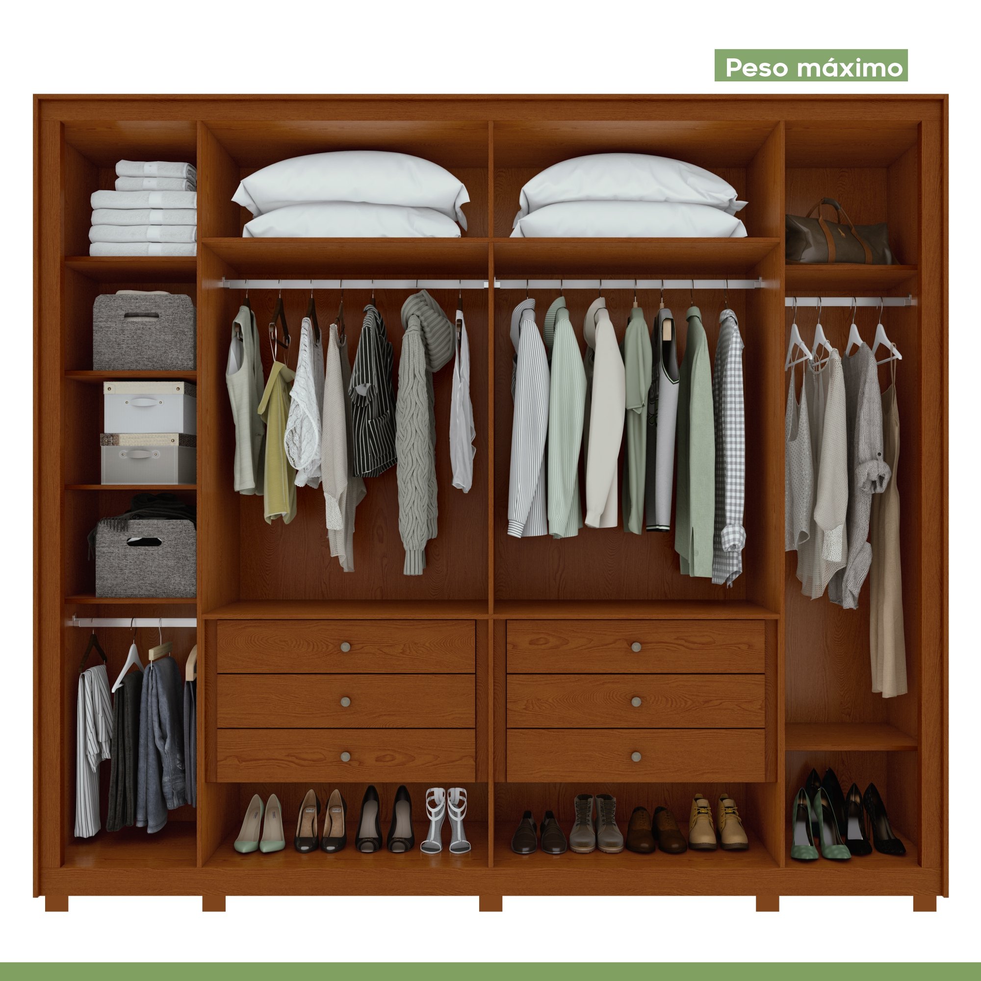 Guarda-roupa 6 Portas 6 Gavetas 100% Mdf Imperatore com Pés - 8