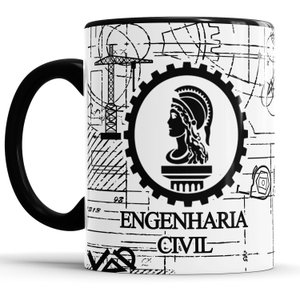 Caneca Profissão Engenharia Civil com alça e interior preto