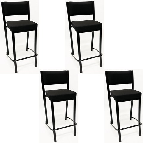 Kit 4 Banquetas para cozinha Empilhável preta assento e encosto estofados em linho cor preto