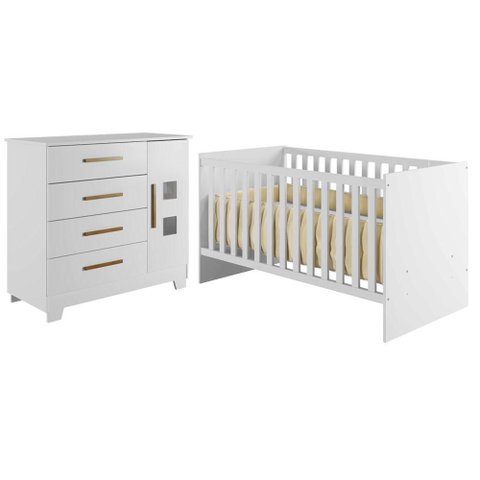 Berço Nacional Life 2186 com Cômoda Fly Branco Acetinado - Tigus