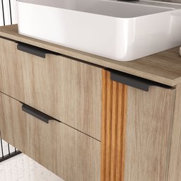 Gabinete Banheiro Ripado Dolphin 80cm (gabinete+cuba+espelheira+tampo Vidro) Madeirado Inteiro - 2