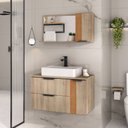 Ver imagem 1 de Gabinete Banheiro Ripado Dolphin 80cm (gabinete+cuba+espelheira+tampo Vidro) Madeirado Inteiro