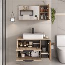 Ver imagem 3 de Gabinete Banheiro Ripado Dolphin 80cm (gabinete+cuba+espelheira+tampo Vidro) Madeirado Inteiro