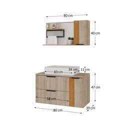Gabinete Banheiro Ripado Dolphin 80cm (gabinete+cuba+espelheira+tampo Vidro) Madeirado Inteiro - 5