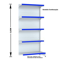 Gondola Parede 202 Fit Ate 2 Metros Branco 10 Bandeja Pe Azul - 3
