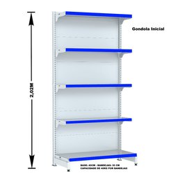 Gondola Parede 202 Fit Ate 2 Metros Branco 10 Bandeja Pe Azul - 2