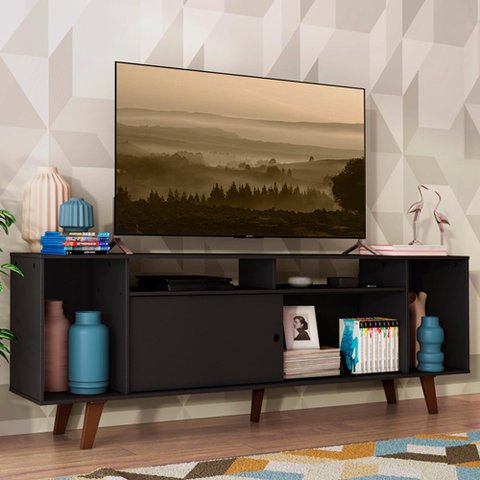 Rack para Tv até 65 Polegadas Madesa Cancun com Pés - Preto/rustic/preto