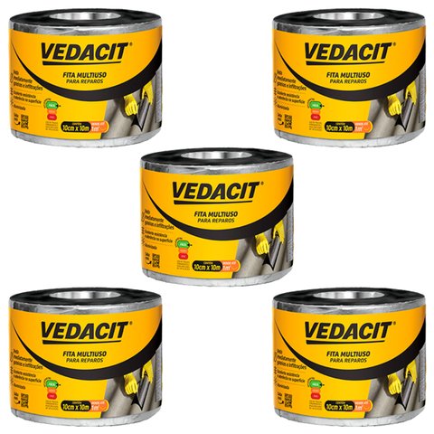 5 Manta Asfáltica Adesivo Alumínio Vedacit 10cmx10m Telha
