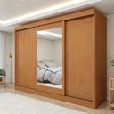 Ver imagem 1 de Guarda-Roupa Casal 3 Portas de Correr 4 Gavetas com Espelho 270cm Nice Marrom Amêndoa Clean/Off White
