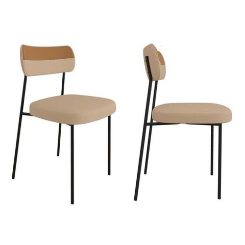 Kit 2 Cadeiras Mila Laminado Caramelo/linho Bege - Fdecor