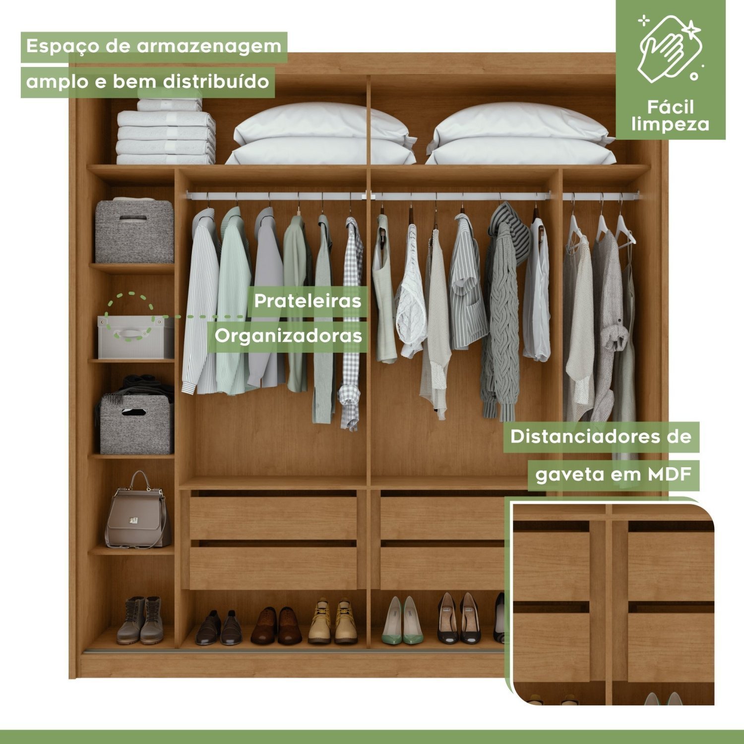 Guarda-roupa Casal 100% Mdf 2 Portas 4 Gavetas Velaris - 8