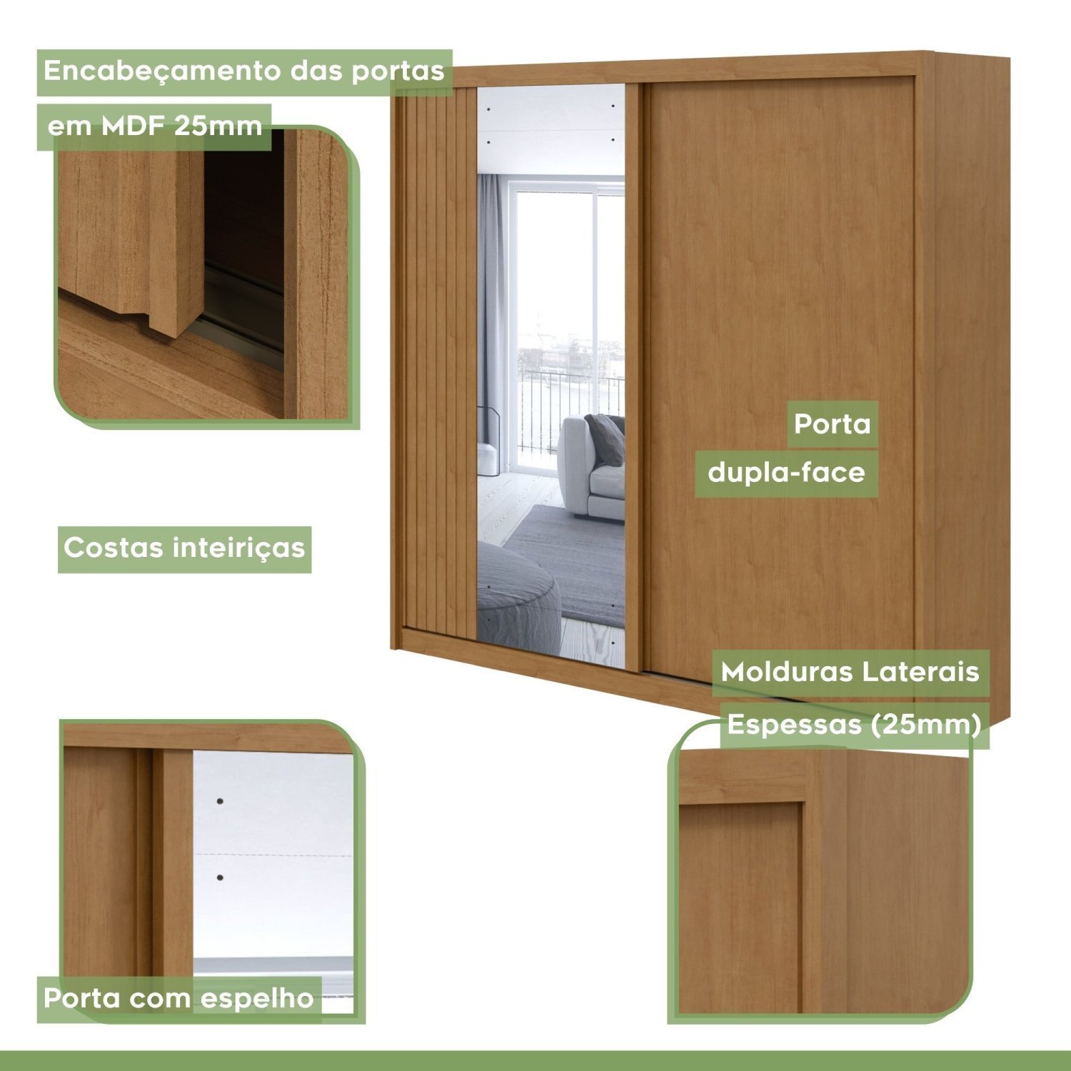 Guarda-roupa Casal 100% Mdf 2 Portas 4 Gavetas Velaris com Espelho - 12