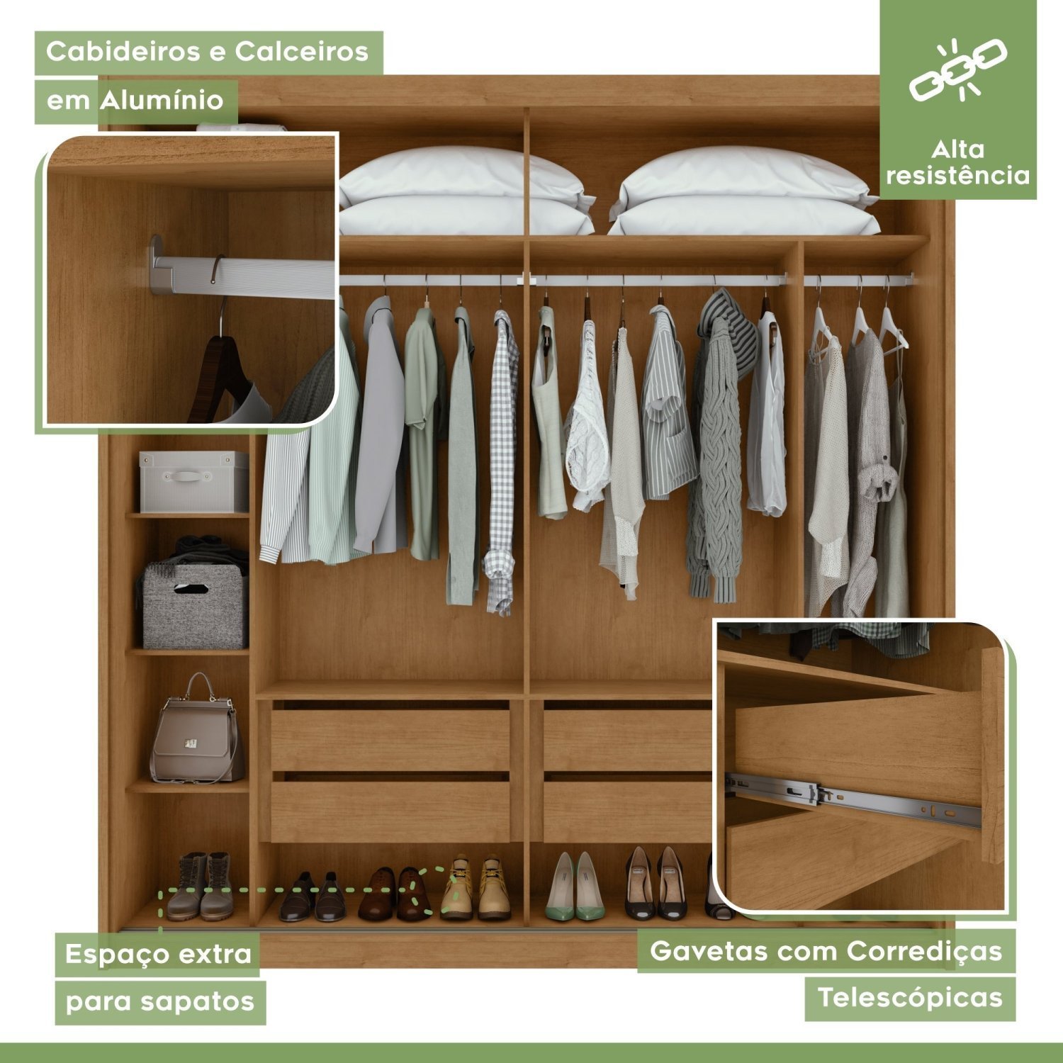 Guarda-roupa Casal 100% Mdf 2 Portas 4 Gavetas Velaris com Espelho - 7