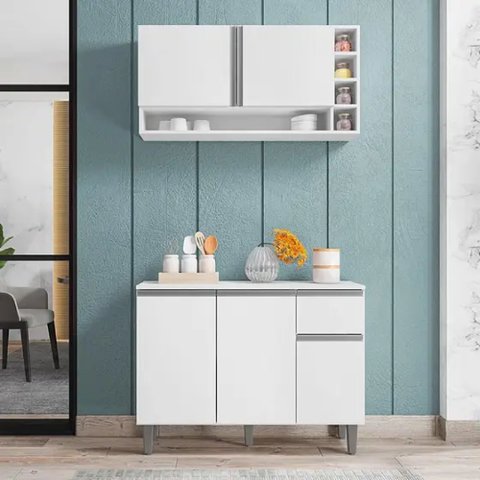 Balcão de Cozinha e Armário Aéreo Kit Vanessa - Moveis Leartam