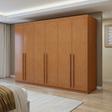 Guarda-Roupa Casal 6 Portas 4 Gavetas 270cm Bertha Amêndoa Clean
