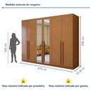 Ver imagem 3 de Guarda-Roupa Casal 6 Portas 4 Gavetas com Espelho 270cm Bertha Amêndoa Clean