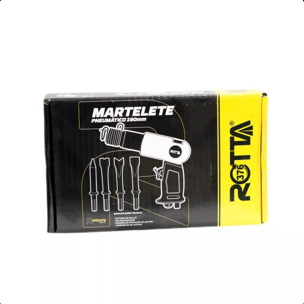 Martelete Rompedor Perfurador Pneumático 190mm 4 Ponteiras Rebarbador Rotta 376 84002 - 4