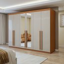 Ver imagem 1 de Guarda-Roupa Casal 6 Portas 4 Gavetas com Espelho 270cm Bertha Amêndoa Clean/Off White