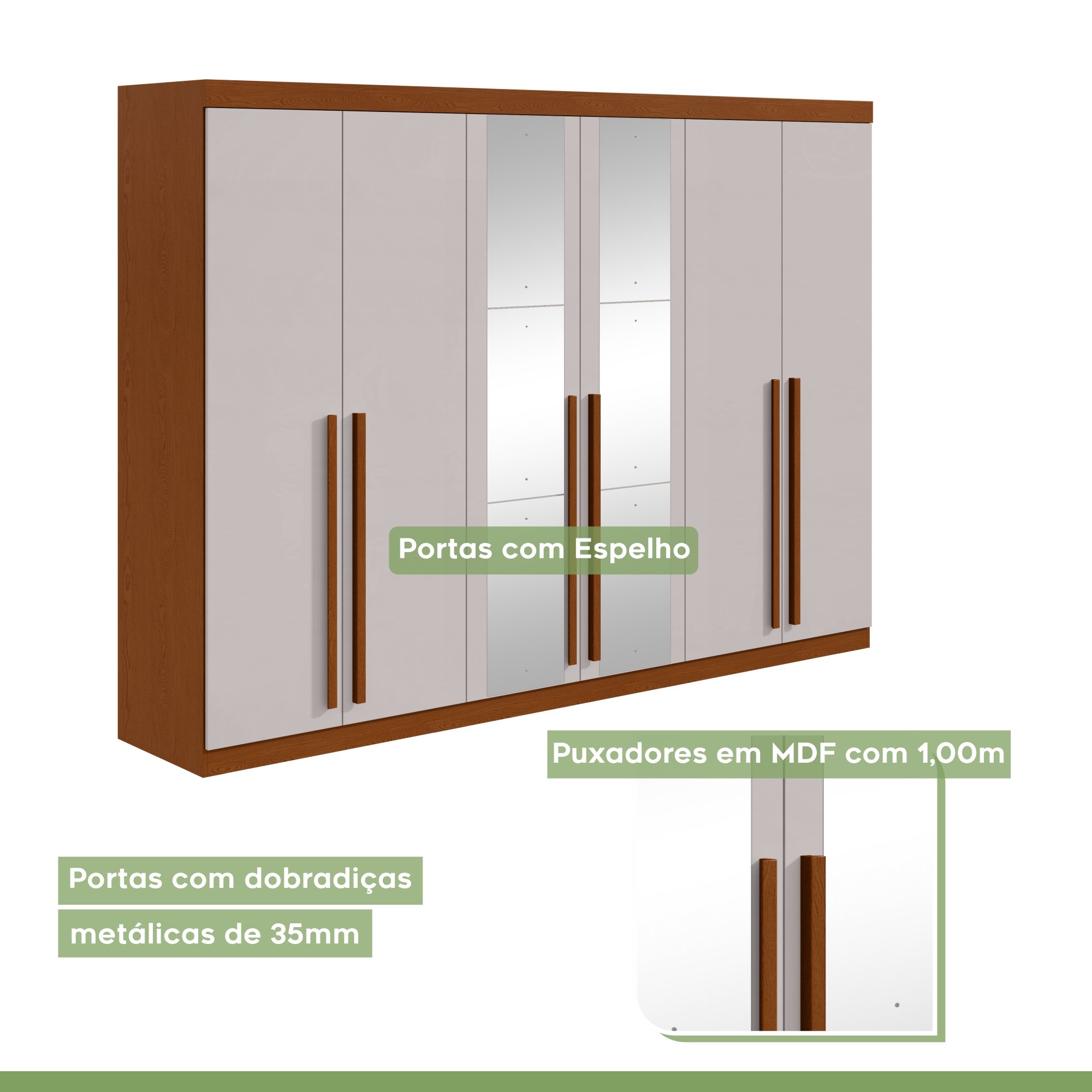 Guarda-roupa 6 Portas 4 Gavetas Bertha com Espelho - 3