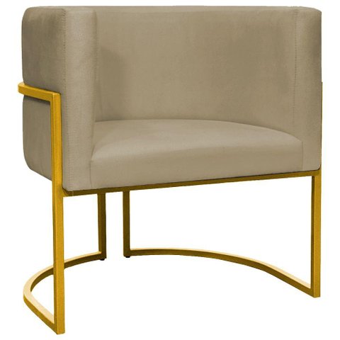Poltrona Decorativa Recepção Luna Suede Cores Base de Ferro Dourada - Nude, Suede